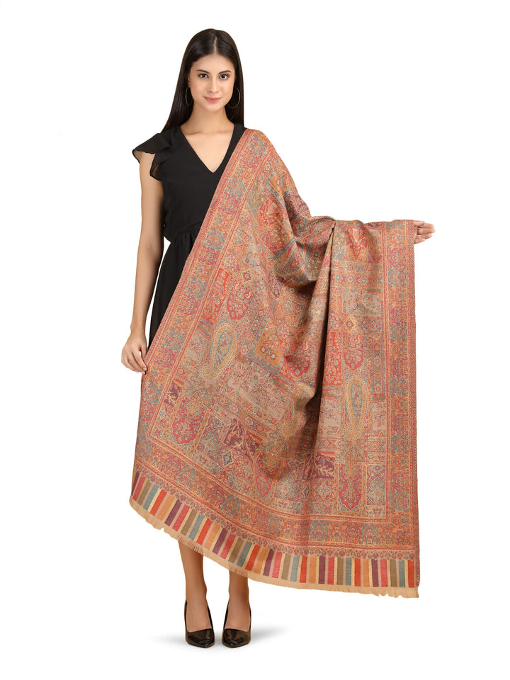 Mughal Darbar Modal Wool Shawl- 121- Beige