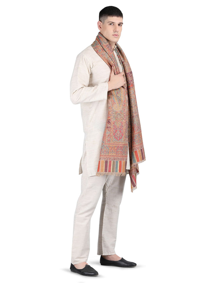 Mughal Darbar Modal Wool Shawl- 121- Beige