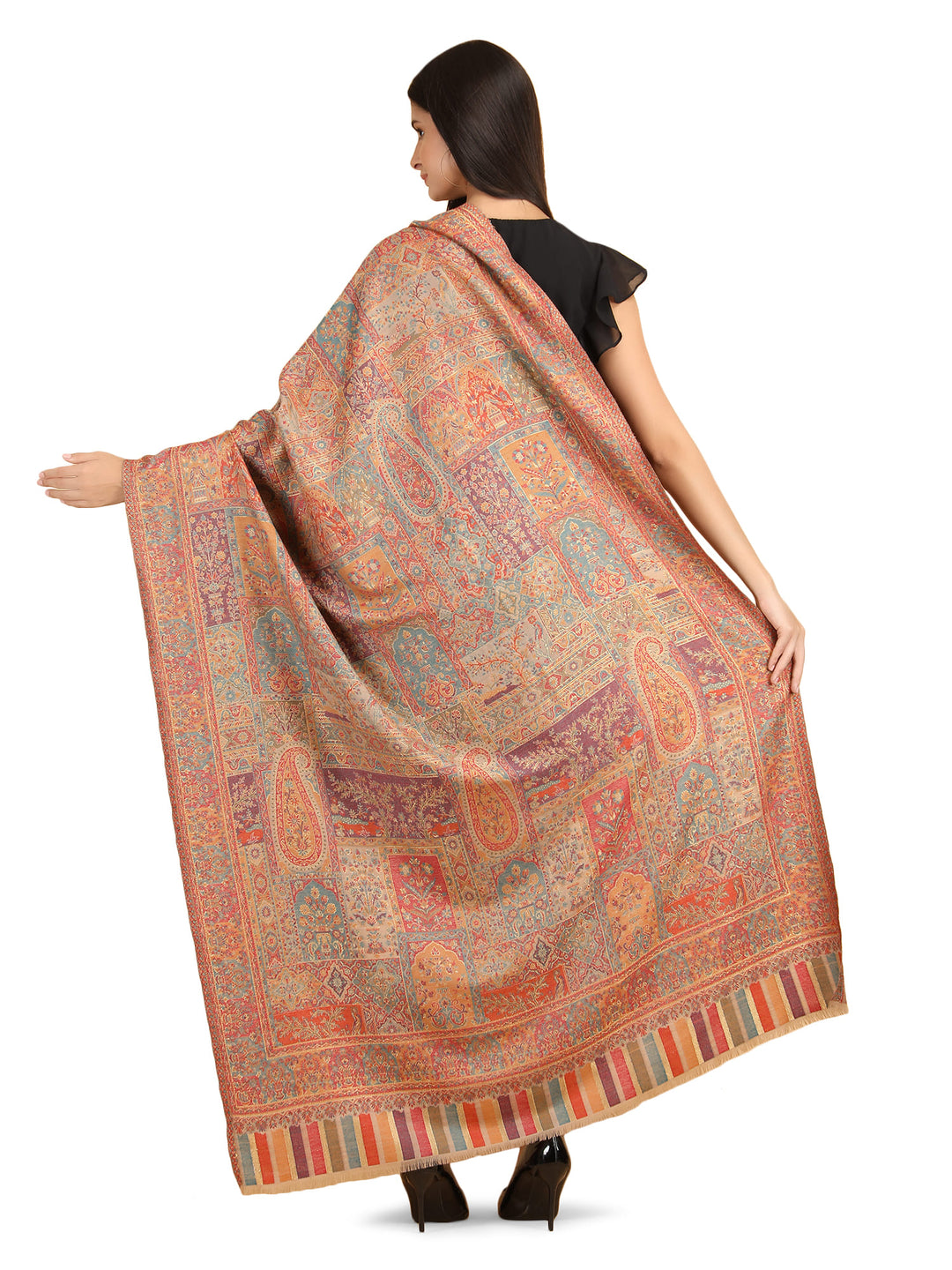 Mughal Darbar Modal Wool Shawl- 121- Beige