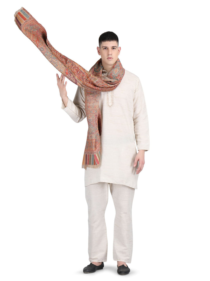 Mughal Darbar Modal Wool Shawl- 121- Beige