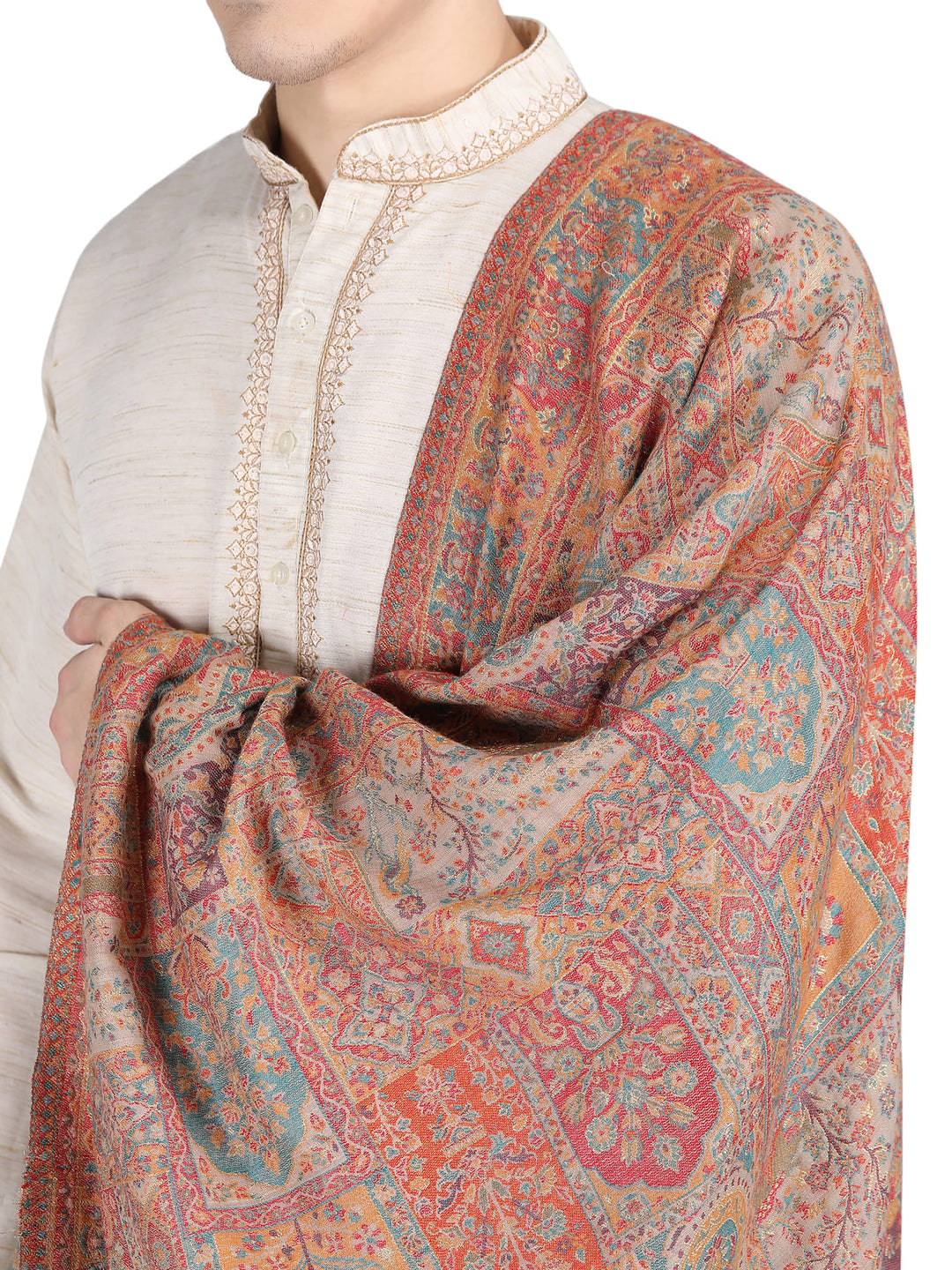 Mughal Darbar Modal Wool Shawl- 121- Beige