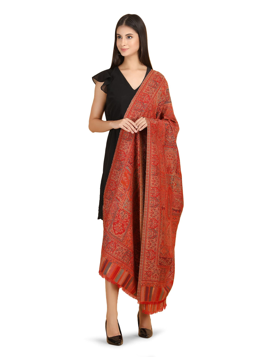 Mughal Darbar Modal Wool Shawl- 122 - Red