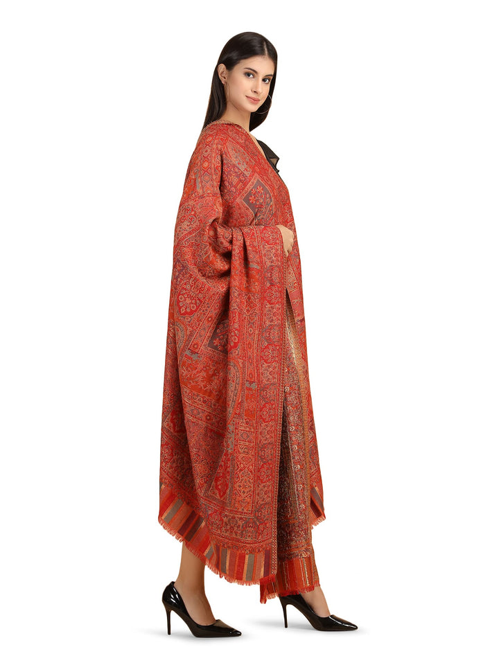 Mughal Darbar Modal Wool Shawl- 122 - Red