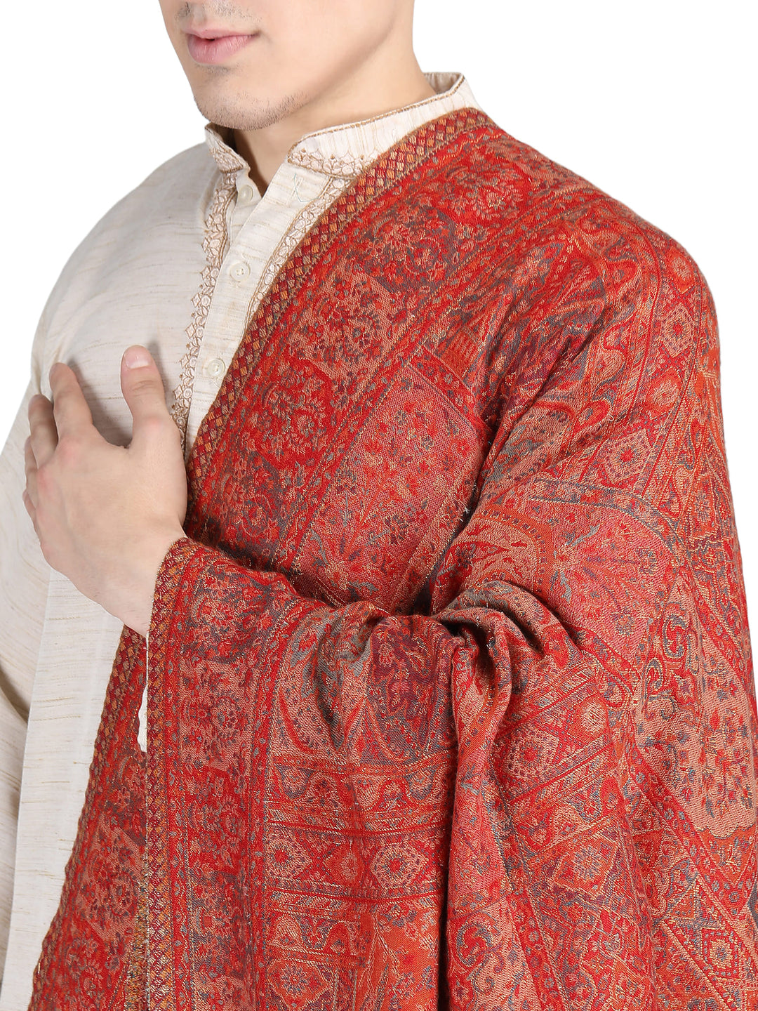 Mughal Darbar Modal Wool Shawl- 122 - Red