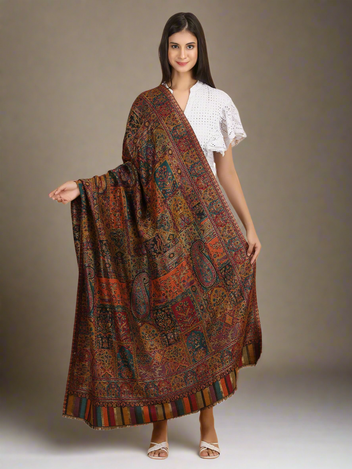 Mughal Darbar Modal Wool Shawl- 123 - Black