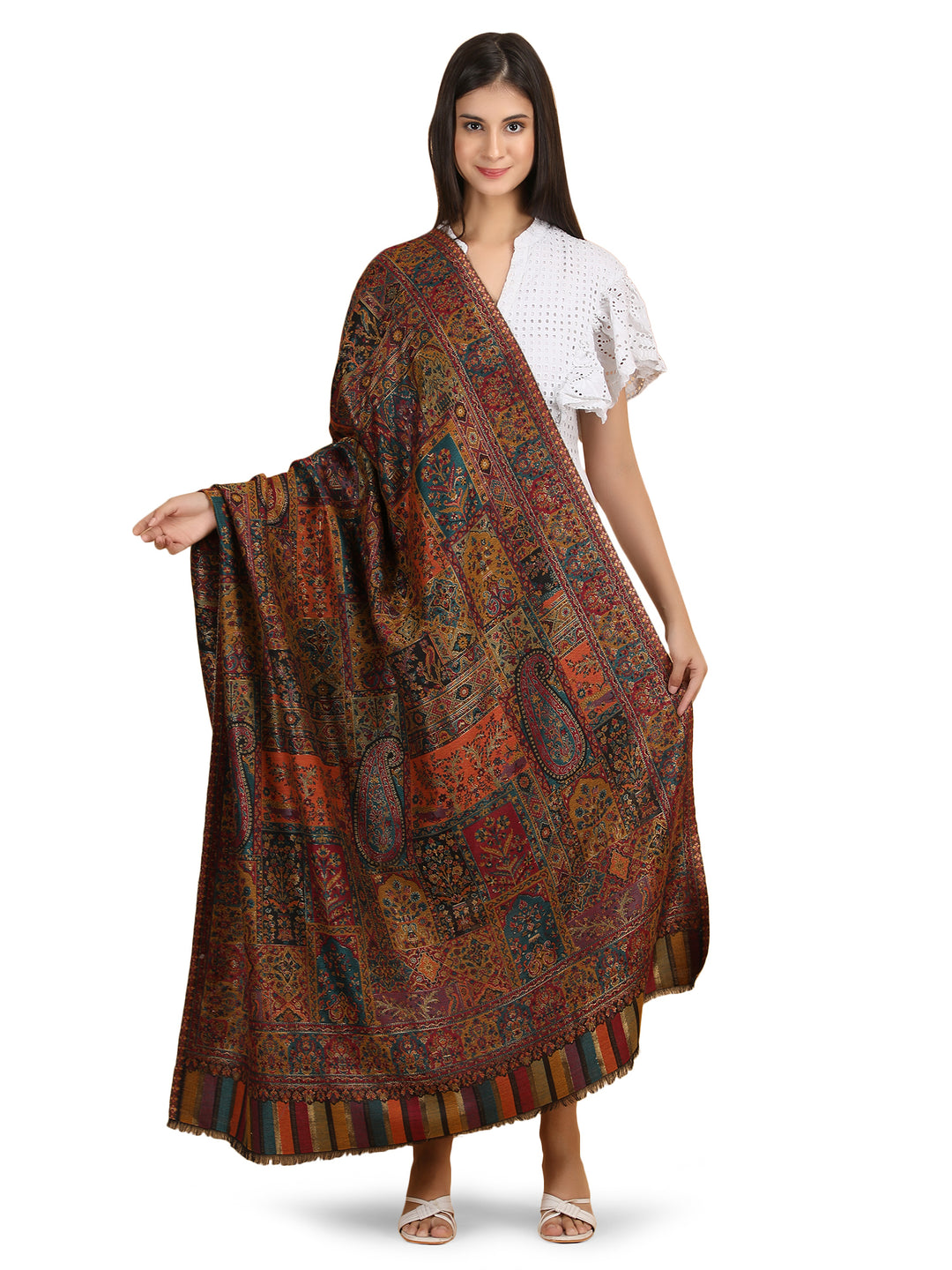 Mughal Darbar Modal Wool Stole  - Black- 306