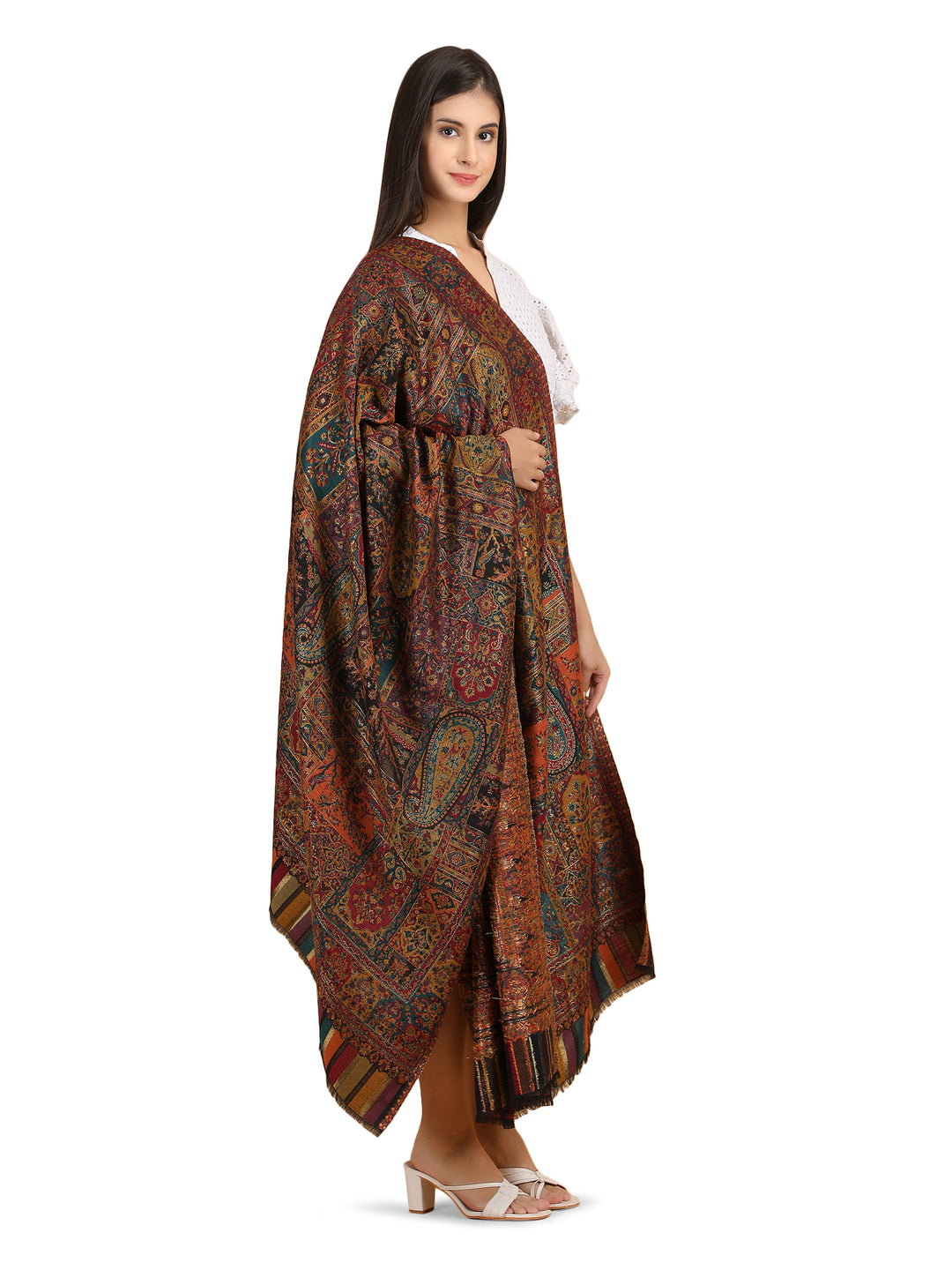 Mughal Darbar Modal Wool Stole  - Black- 306