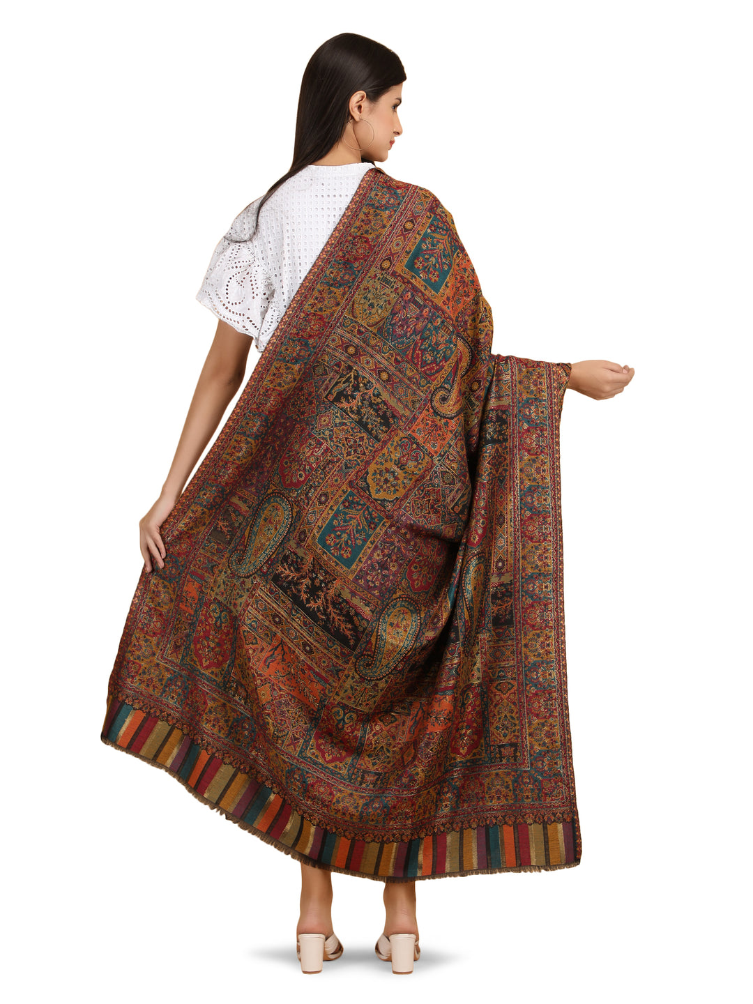 Mughal Darbar Modal Wool Stole  - Black- 306