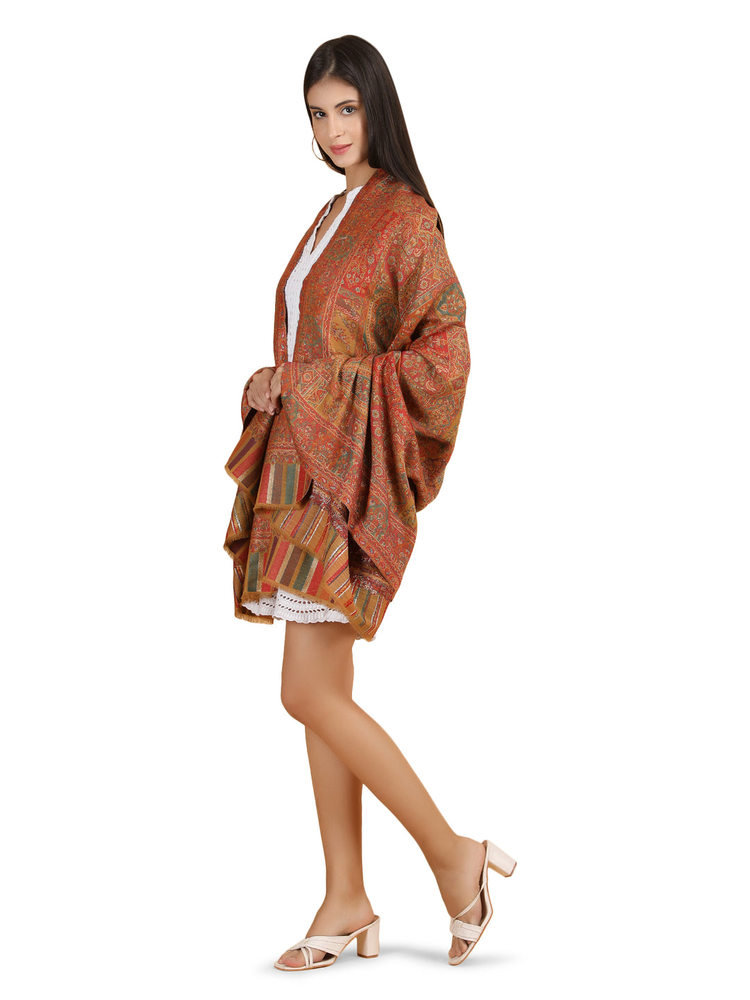 Mughal Darbar Modal Wool Stole - Mustard- 307