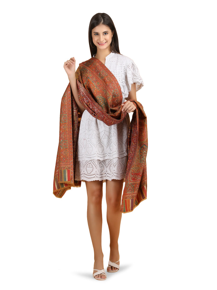 Mughal Darbar Modal Wool Stole - Mustard- 307