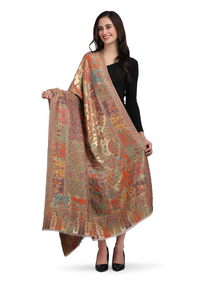 Meher Zari 100% Fine Wool Reversible Shawl - Mustard - 131