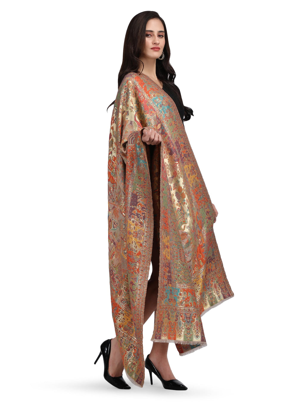Meher Zari 100% Fine Wool Reversible Shawl - Mustard - 131