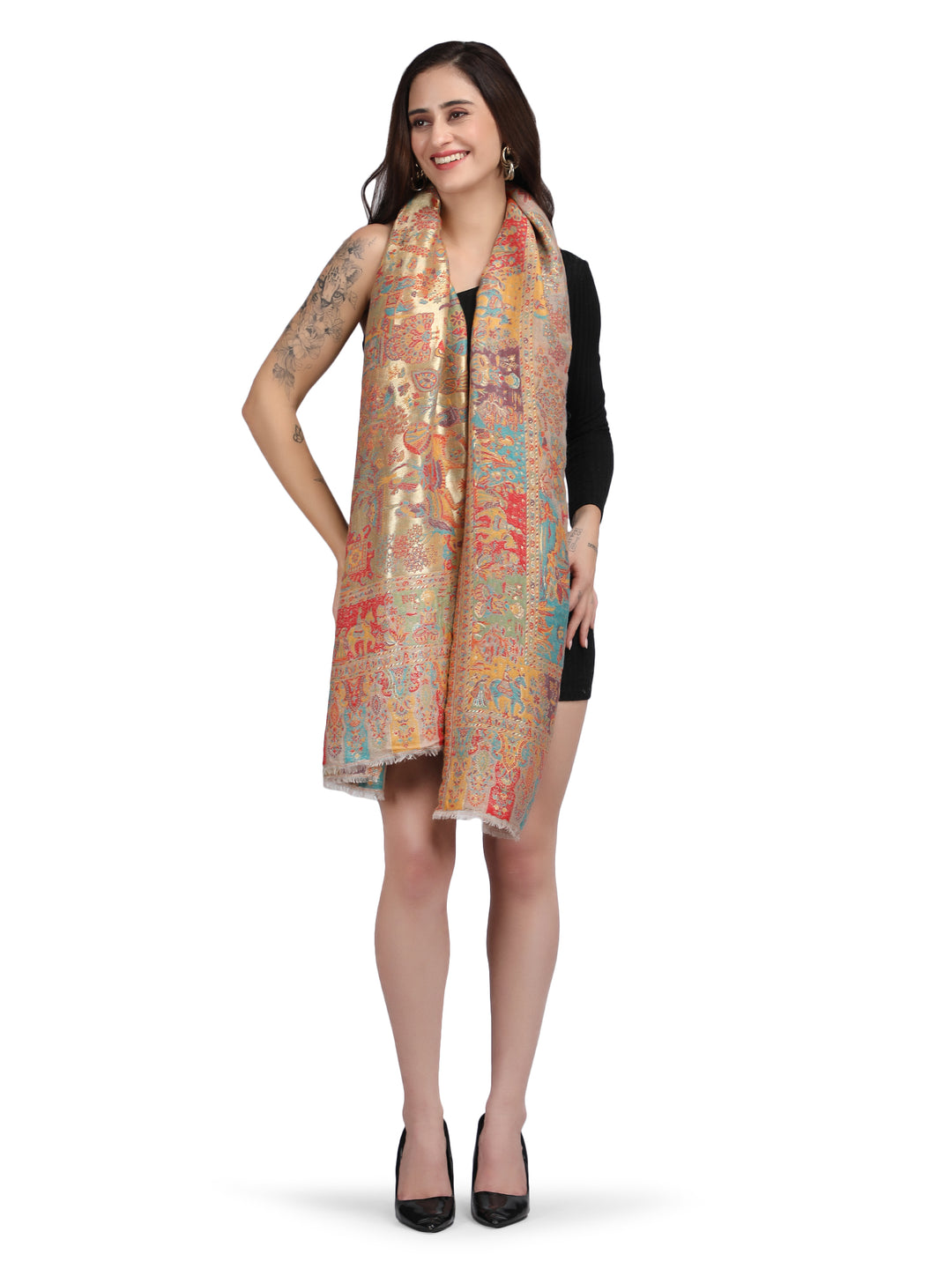 Meher Zari 100% Fine Wool Reversible Shawl - Mustard - 131