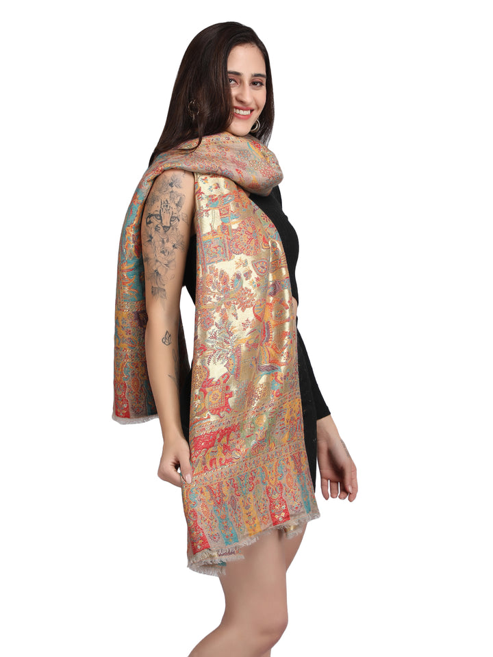 Meher Zari 100% Fine Wool Reversible Shawl - Mustard - 131