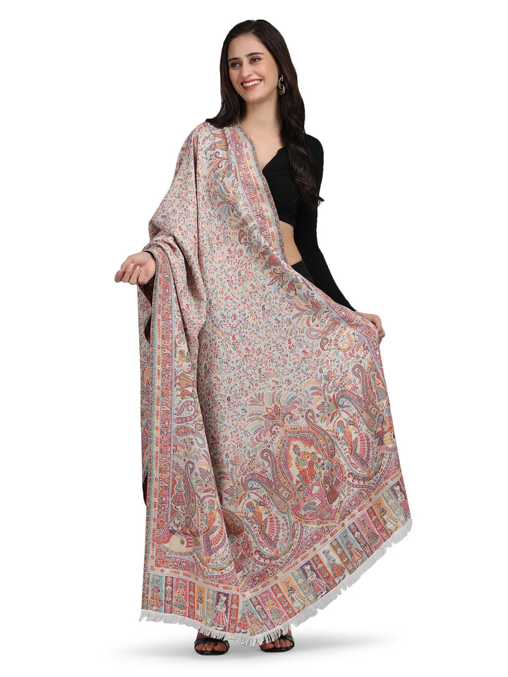 White Paisely Kani Modal Wool Shawl - 132
