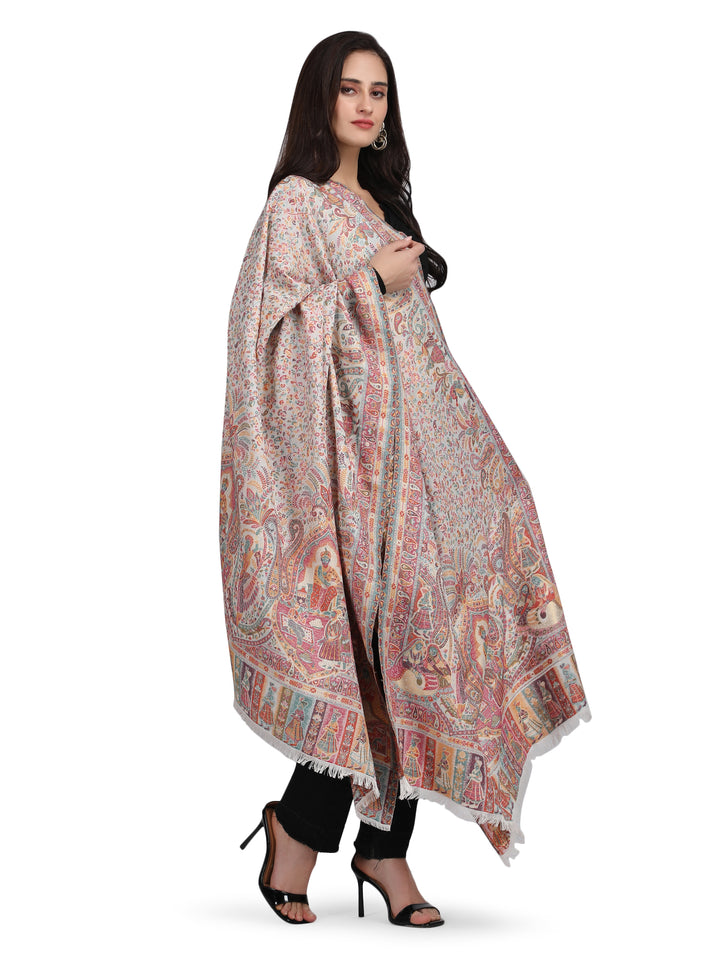 White Paisely Kani Modal Wool Shawl - 132