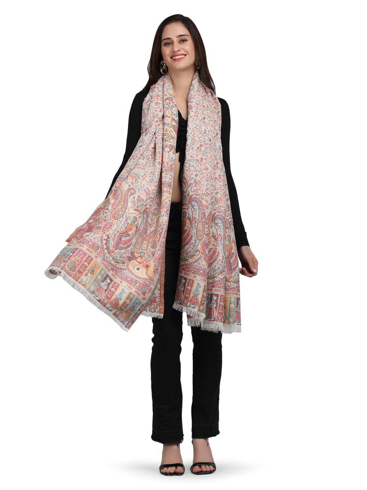 White Paisely Kani Modal Wool Shawl - 132