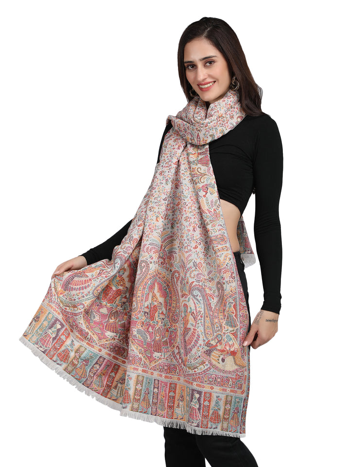 White Paisely Kani Modal Wool Shawl - 132