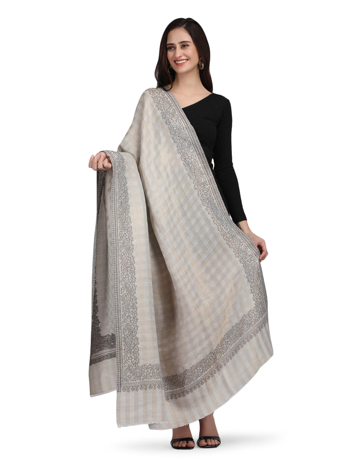 Ivory Zari Checks 100% Fine Wool Reversible Shawl- 133