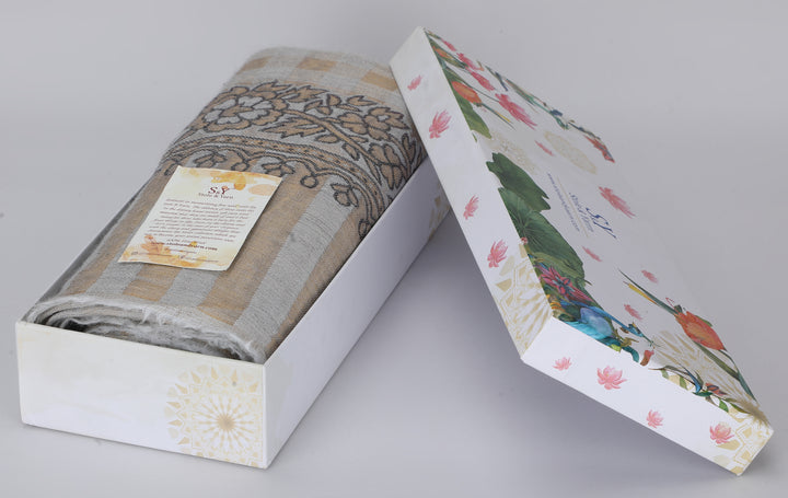 Ivory Zari Checks 100% Fine Wool Reversible Shawl- 133