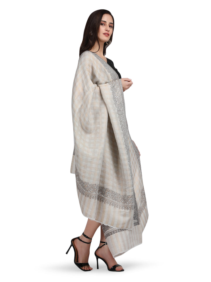 Ivory Zari Checks 100% Fine Wool Reversible Shawl- 133