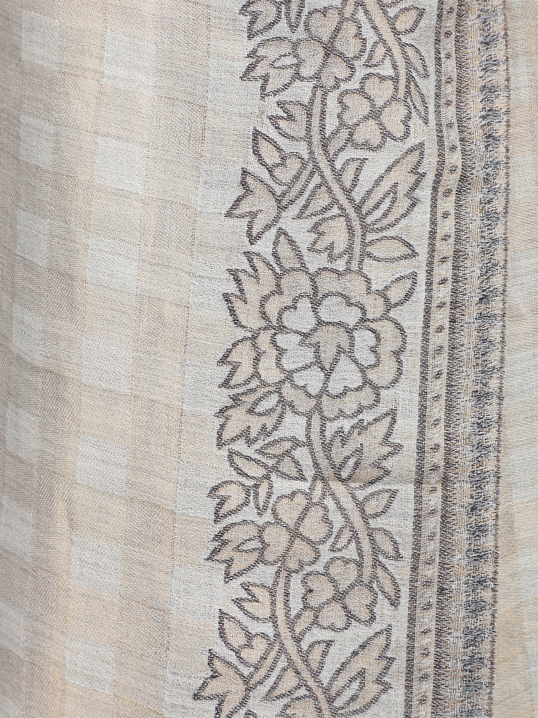 Ivory Zari Checks 100% Fine Wool Reversible Shawl- 133