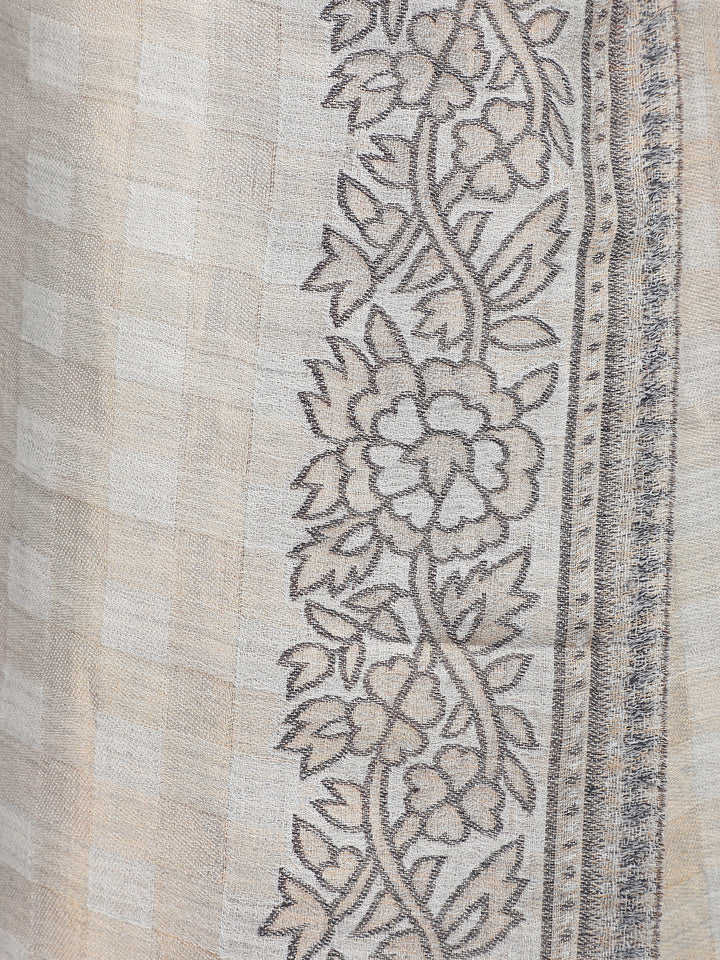 Ivory Zari Checks 100% Fine Wool Reversible Shawl- 133