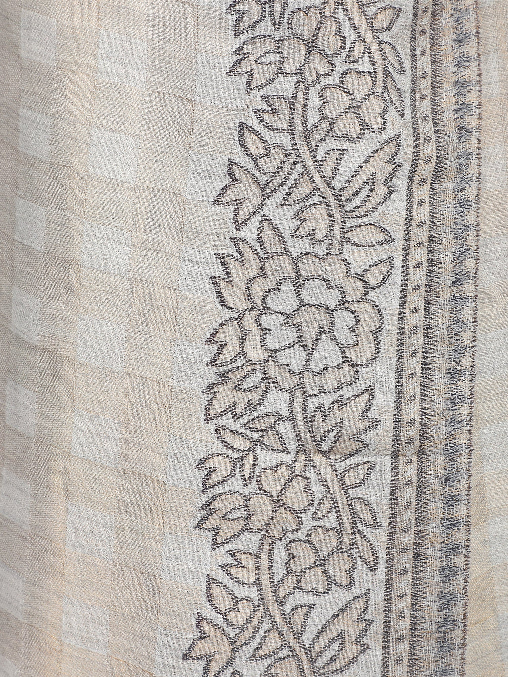 Ivory Zari Checks 100% Fine Wool Reversible Shawl- 133