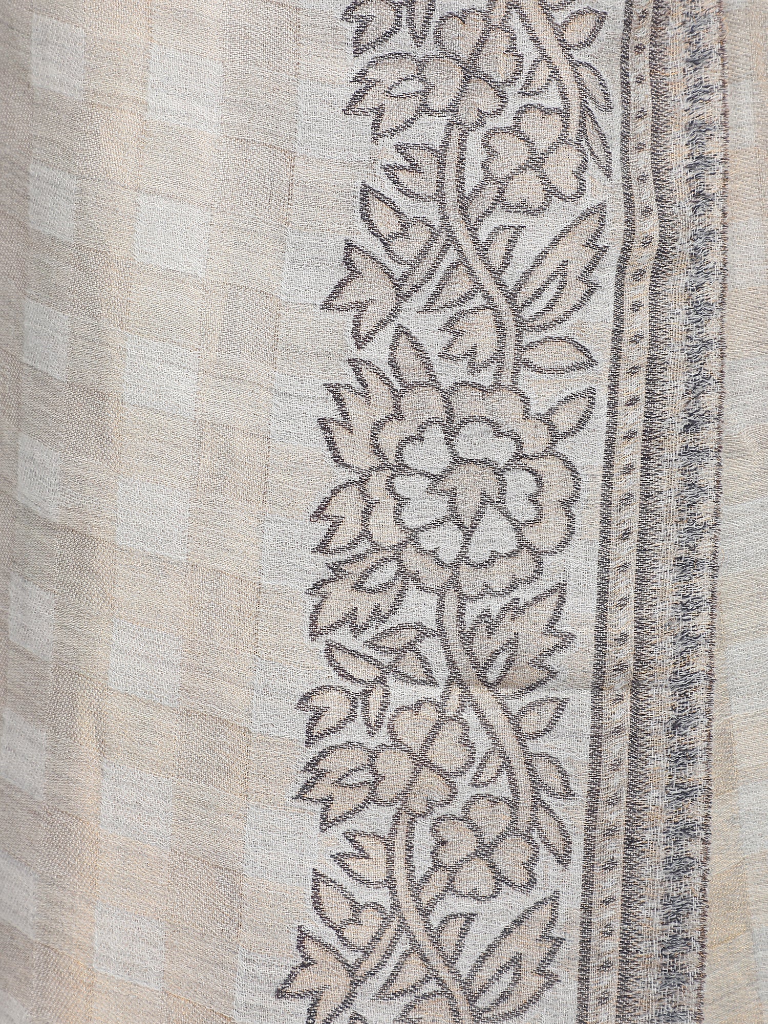 Ivory Zari Checks 100% Fine Wool Reversible Shawl- 133