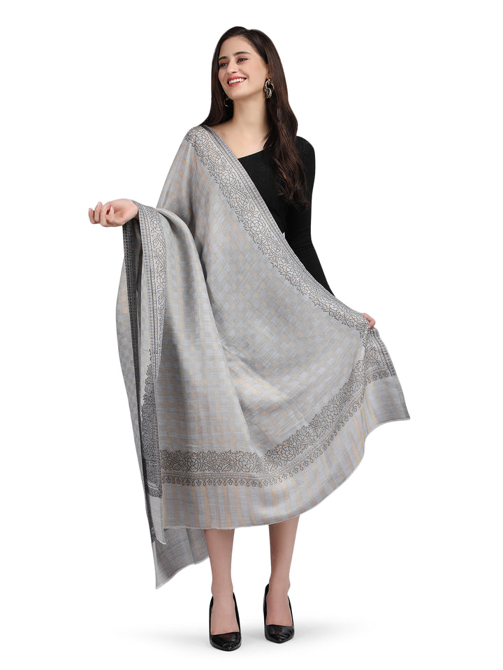 Light Grey Zari Checks Reversible Shawl- 134