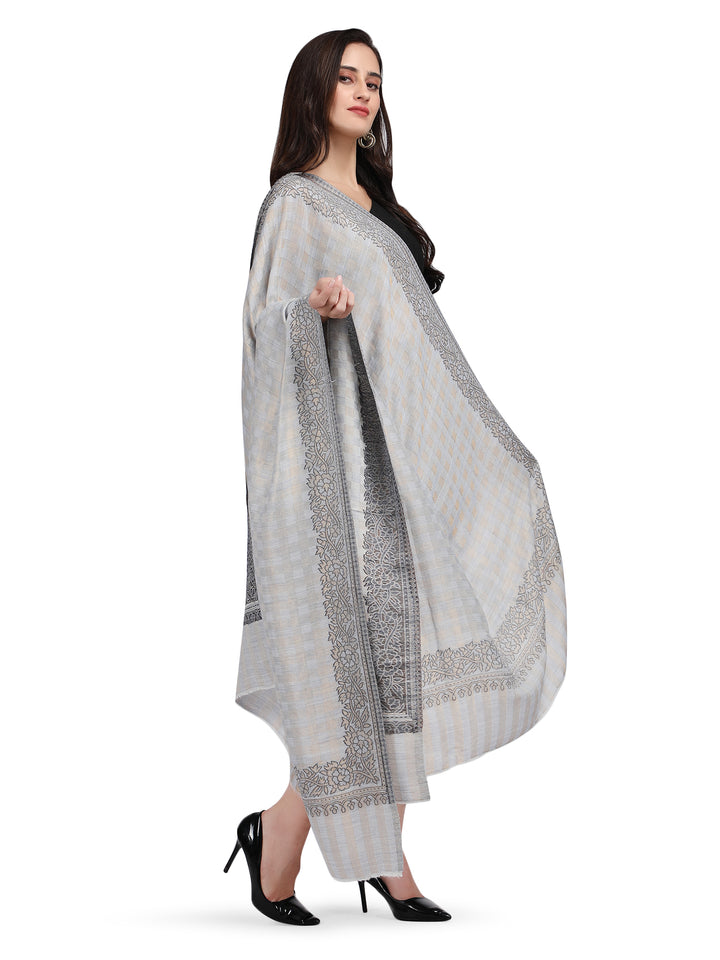 Light Grey Zari Checks Reversible Shawl- 134