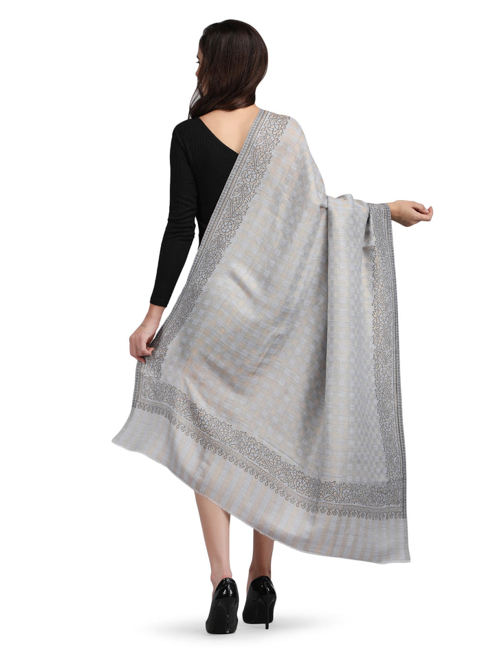 Light Grey Zari Checks Reversible Shawl- 134