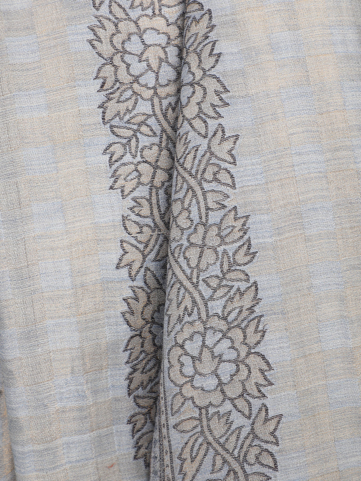 Light Grey Zari Checks Reversible Shawl- 134