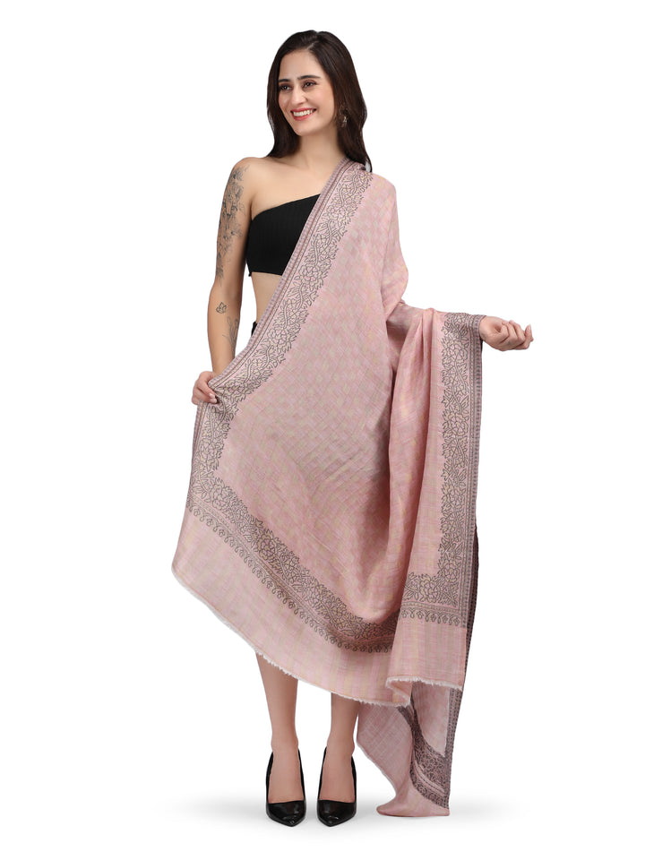 Pink Zari Checks Reversible Shawl- 137
