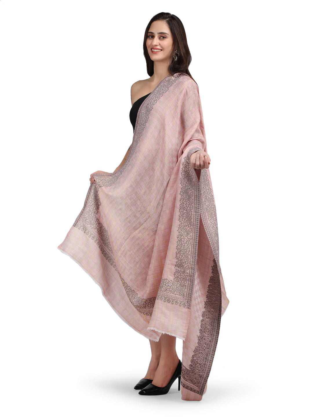 Pink Zari Checks Reversible Shawl- 137
