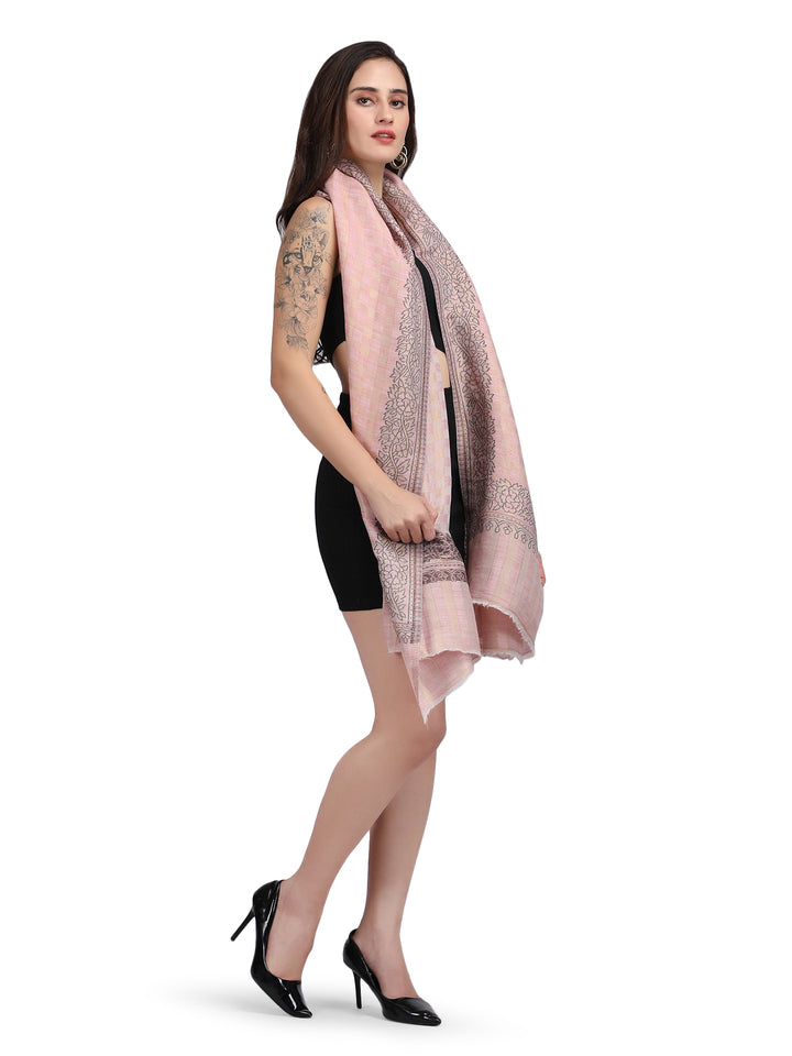 Pink Zari Checks Reversible Shawl- 137