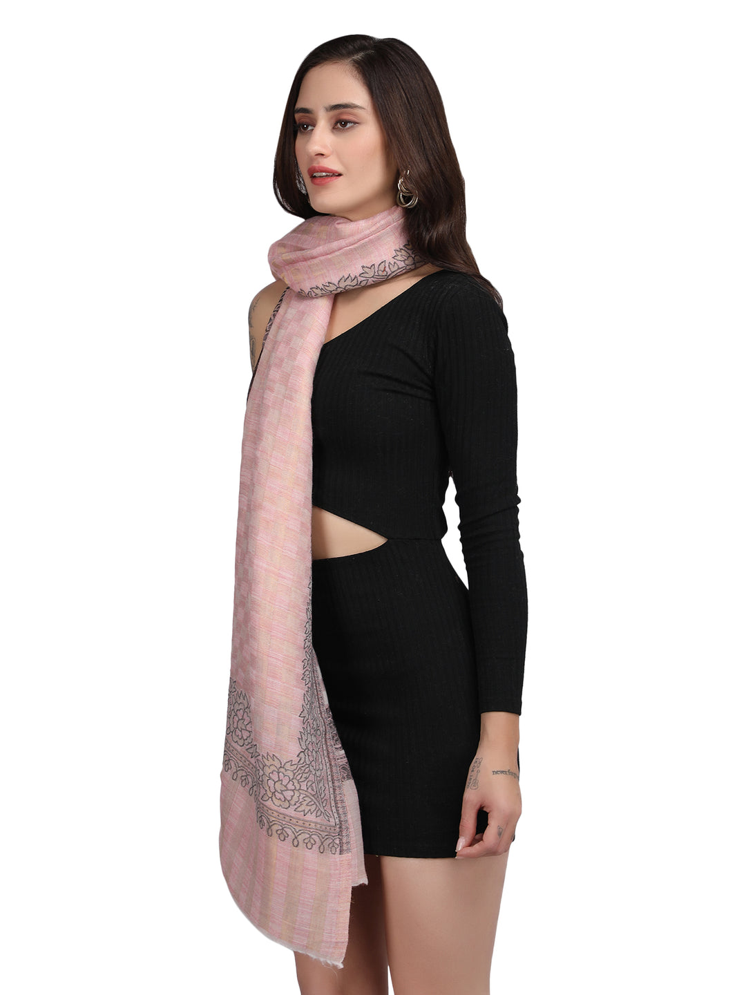 Pink Zari Checks Reversible Shawl- 137