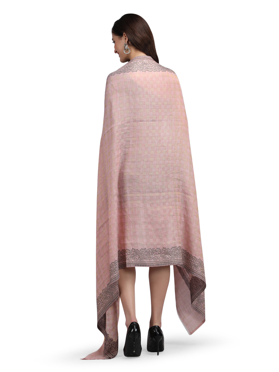 Pink Zari Checks Reversible Shawl- 137