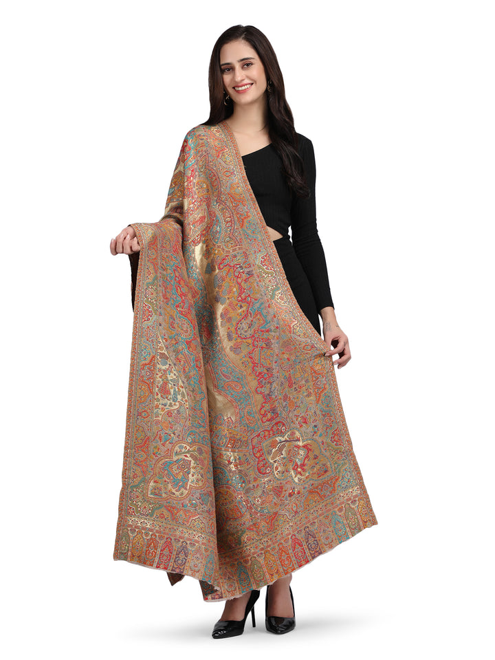 Meher Zari 100% Fine Wool Reversible Shawl - Mustard - 138