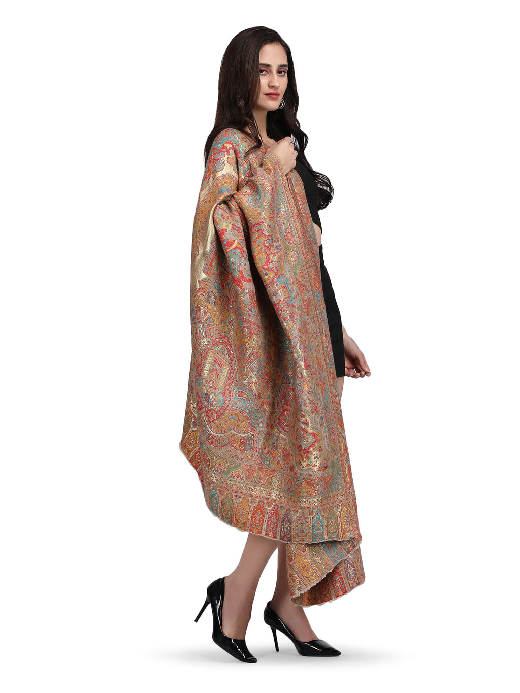 Meher Zari 100% Fine Wool Reversible Shawl - Mustard - 138