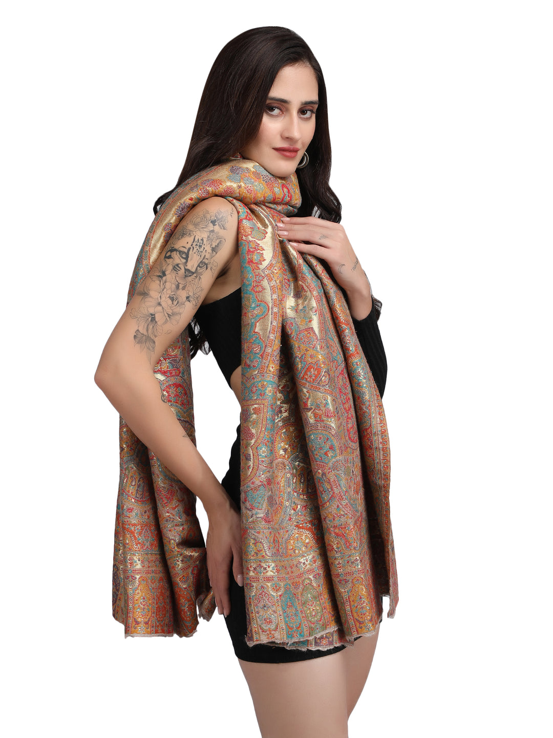 Meher Zari 100% Fine Wool Reversible Shawl - Mustard - 138