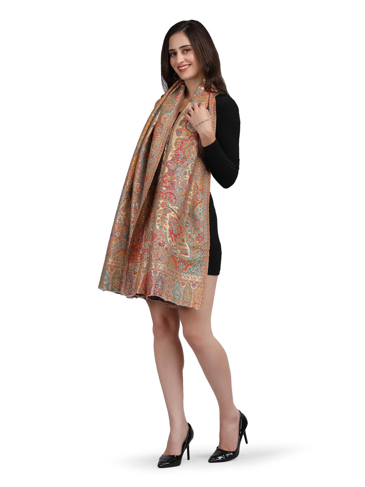 Meher Zari 100% Fine Wool Reversible Shawl - Mustard - 138