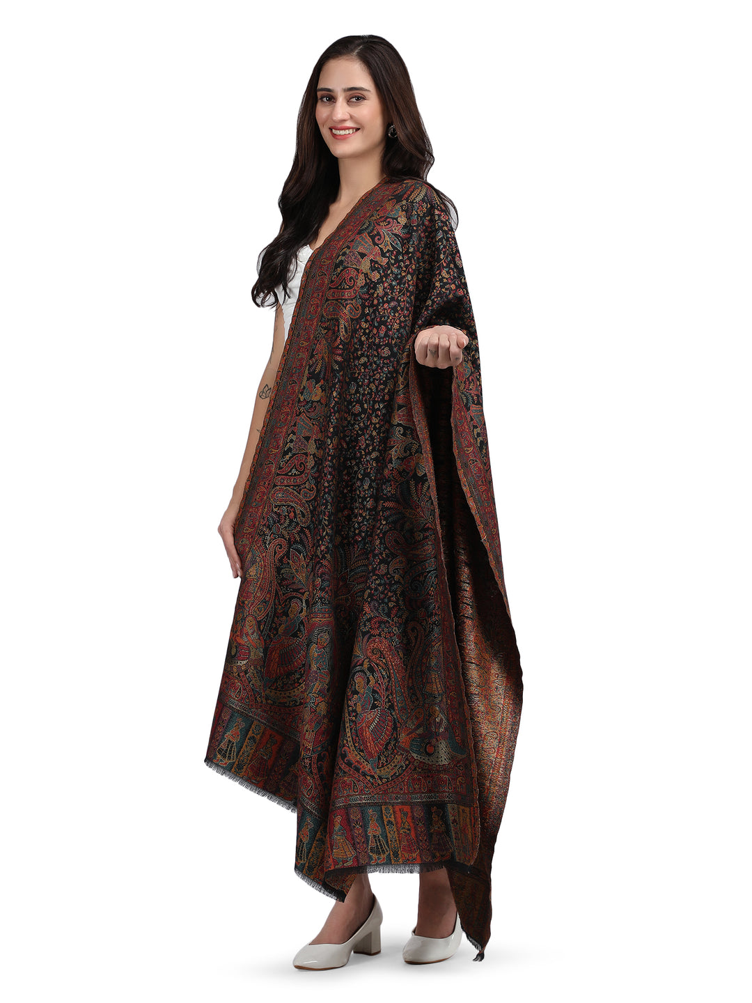 Black Paisely Kani Modal Wool Shawl - 139