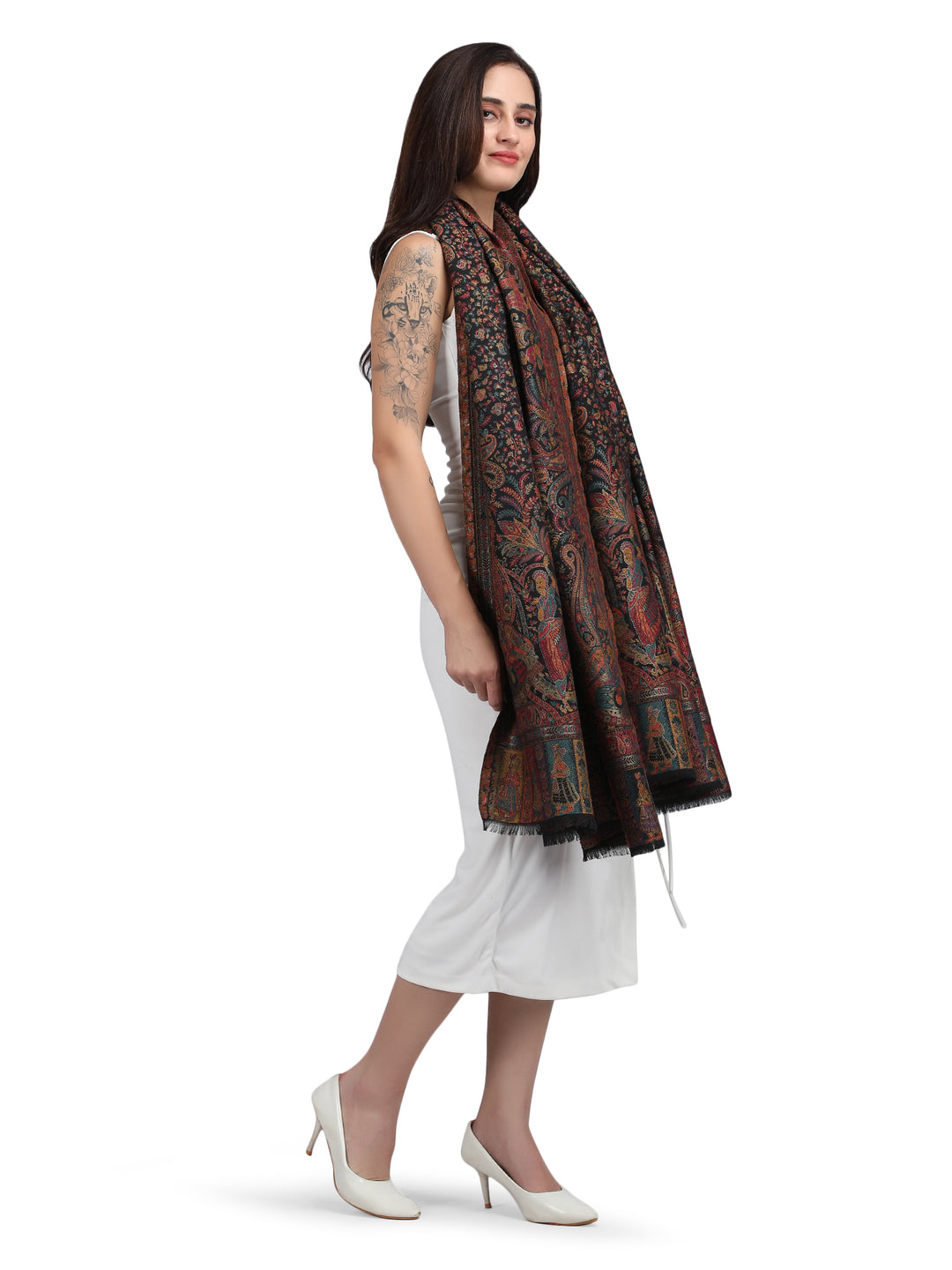 Black Paisely Kani Modal Wool Shawl - 139