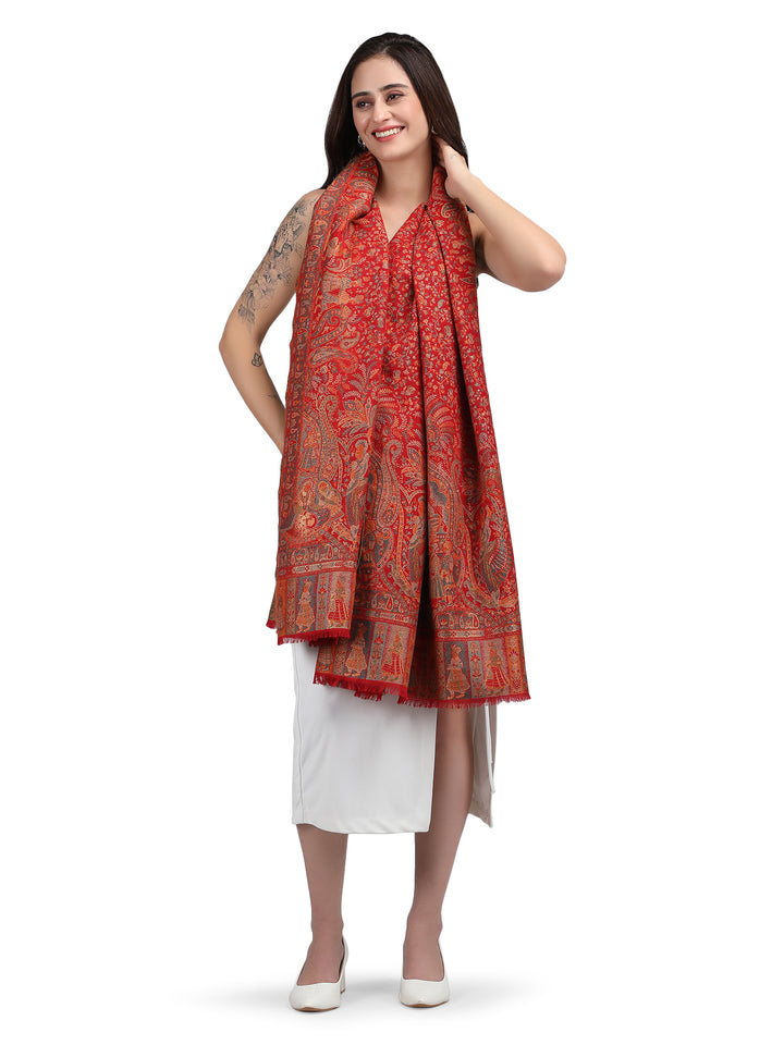 Red Paisely Kani Modal Wool Shawl - 140