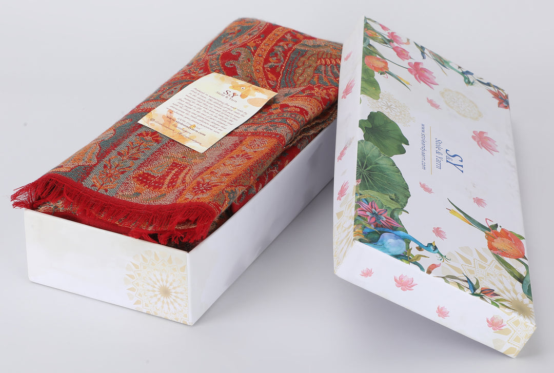 Red Paisely Kani Modal Wool Shawl - 140