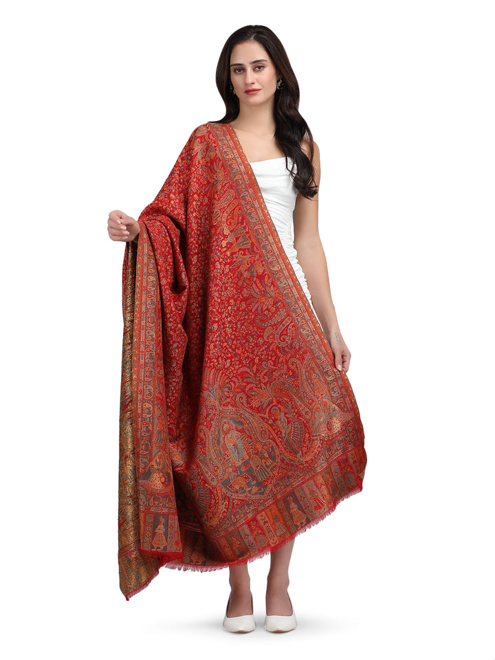 Red Paisely Kani Modal Wool Shawl - 140