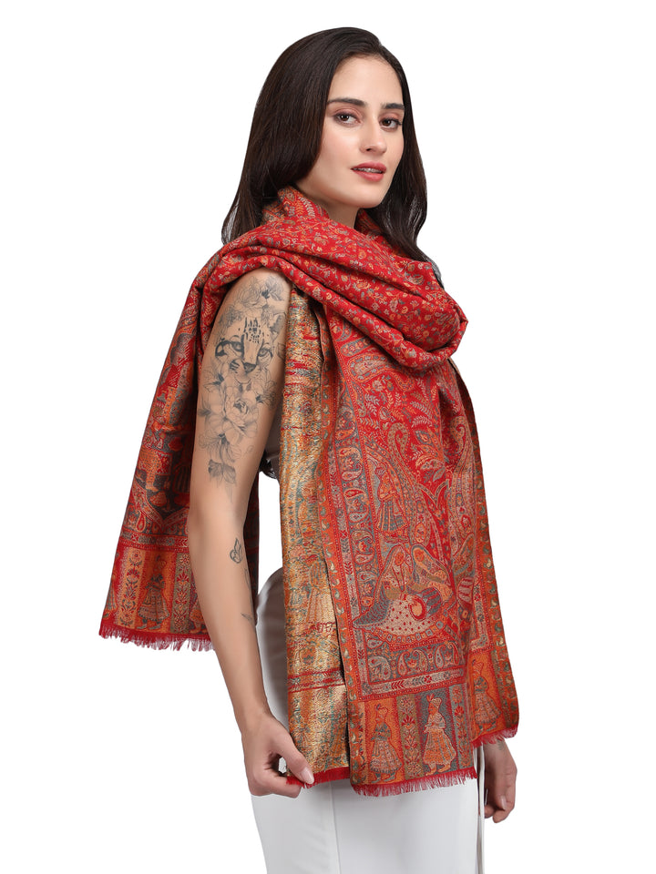Red Paisely Kani Modal Wool Shawl - 140