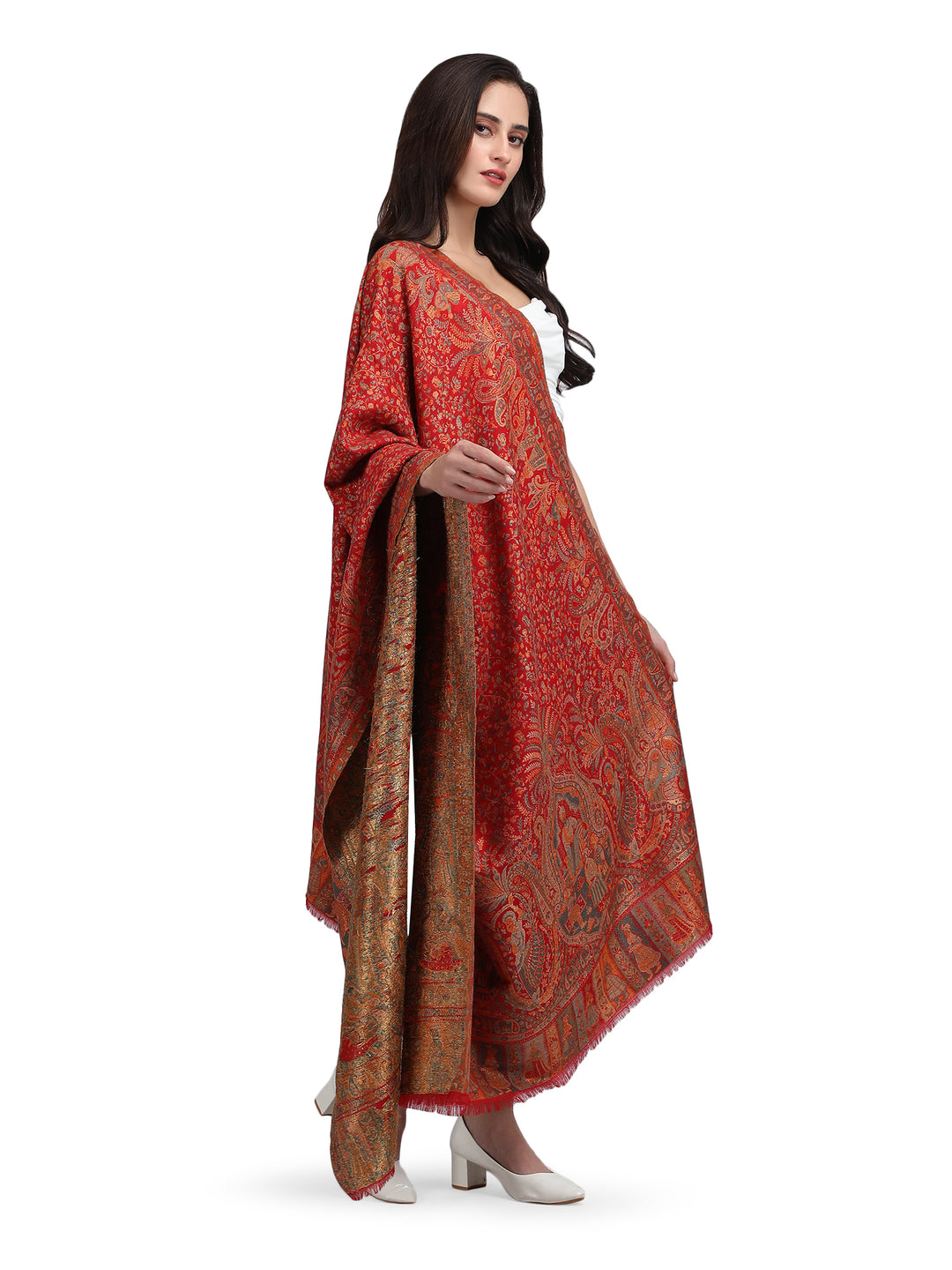 Red Paisely Kani Modal Wool Shawl - 140