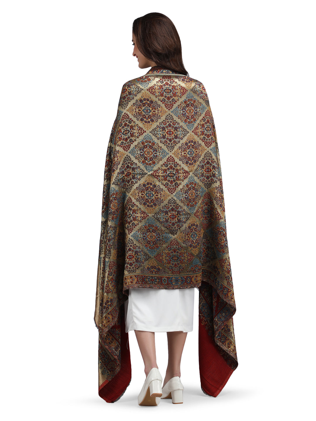 Red Noor Zari 100% Fine Wool Reversible Shawl - 141